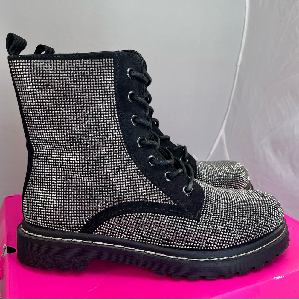 IOB Betsey Johnson for Torrid Rhinestone Lace-Up Combat Boots-Sz 8 - Picture 3 of 12